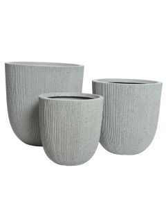 Saksija za terasu i baštu Lennox premium–  cilindrična, reljefna, set 3/1, svetlo siva, 44.5cm - KA850909
