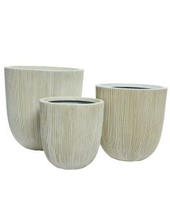 Saksija za terasu i baštu Lennox premium–  cilindrična, reljefna, set 3/1, prljavo bela, 44.5cm - KA850911