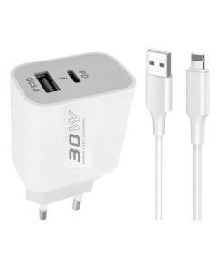 Brzi kućni punjač 30W Pd+USB +USB Type-C, bela - 1330053