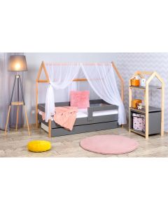 Krevet Kucica Sa Fiokom I Dušekom160X80 Domek Sivi (Bukva) - 7728