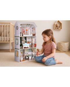 ECO TOYS Kućica za lutke alice na 3 sprata, 4 sobe, set sa 9 komada nameštaja – ecotoys