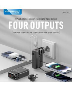 Kućni punjač KONFULON A57Q 20W sa Power Bank baterijom 20000mAh i 2u1 kablom crni - 617062