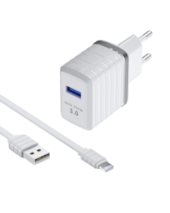 Kucni punjac KONFULON C32Q QC 3.0 sa iPhone lightning kablom beli - 200479