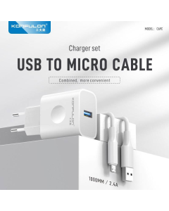 Kućni punjač KONFULON C69C+DL47 QC 18W, sa micro USB kablom beli 1m - 223235