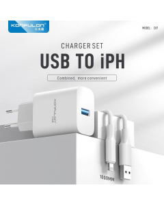 Kucni punjac KONFULON C87, 3A, 15W, sa iPhone lightning kablom white - 211856