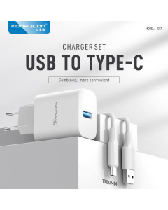 Kućni punjač KONFULON Joko C87 3A sa kablom USB na Type-C beli 1m - 611505