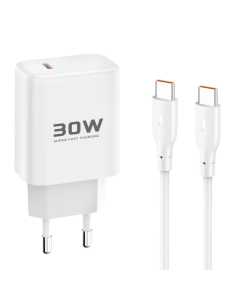 Kućni punjač KONFULON Joko JK89+DC67 PD 30W sa kablom Type-C na Type-C beli 1m - 615491