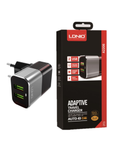 Kućni punjač LDNIO A2206 2XUSB 2.4A + iPhone Lightning  kabel crno sivi - 029311