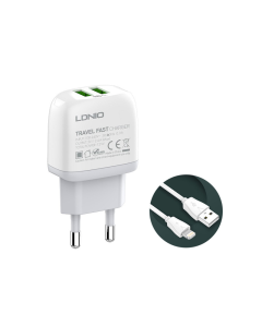 Kucni punjac LDNIO A2219 2xUSB 5V 2.4A 12W sa iPhone lightning kablom beli - 200964