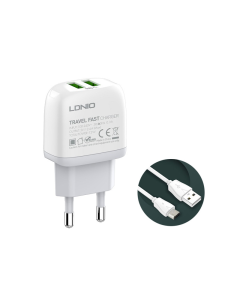 Kucni punjac LDNIO A2219 2xUSB 5V 2.4A 12W sa micro USB kablom beli - 200963