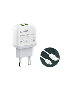 Kucni punjac LDNIO A2219 2xUSB 5V 2.4A 12W sa Type C kablom beli - 200965