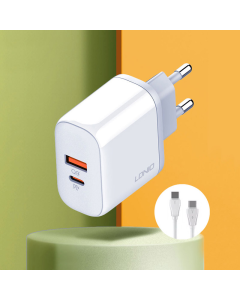 Kućni punjač LDNIO A2526C FAST CHARGING 45W/ QC4+/ QC3.0 sa kablom Type-C na Type-C beli