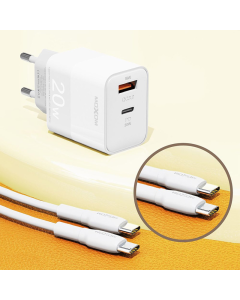 Kućni punjač Moxom MX-HC134 Fast Charge QC 18W PD20W sa kablom Type-C na Type-C beli - 613684