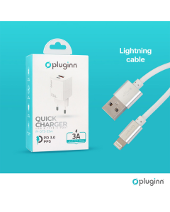 Kućni punjač Pluginn PI-D73-33w, QC3.0 PD3.0, PPS, USB-PD 20W+33W, 53W (total) sa kablom USB na iPhone Lightning beli