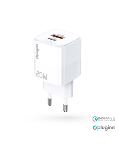 Kućni punjač Pluginn PI-D73, QC3.0 PD3.0, PPS,PD 18W+20W, 38W (total) sa kablom Type-C na Type-C beli - 613601