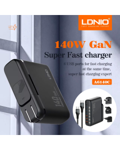 LDNIO Kućni punjač sa adapterima A6140C PPS 3xQC3.0 (30W) 3xPD3.0 (100W) 140W Max TypeC-TypeC, crna - 215602-1