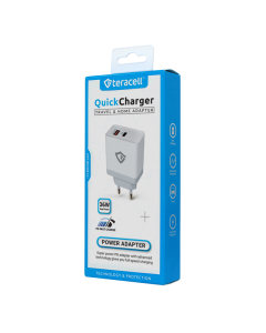 Kućni punjač Teracell Evolution TC-04, QC PD, USB-PD 18W+18W, 36W (total) beli CE - 206652