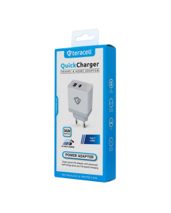 Kućni punjač Teracell Evolution TC-04, QC PD, USB-PD 18W+18W, 36W (total) sa Type C kablom beli CE - 206650