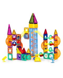 ECO TOYS Magnetni svetleći set blokova sa stazom za kuglice, 134 dela