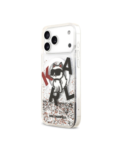 Maska za iPhone 17 Pro Max Karl Lagerfeld Liquid Glitter Choupette Logo MagSafe bela