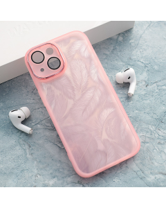 Maska za iPhone 15 Glitter Feather roze - 614790