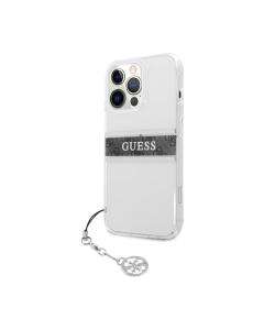 Maska za iPhone 13 Pro siva Guess 4G Stripe Charm - GUHCP13LKB4GGR