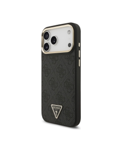 Maska za iPhone 17 Pro Max crno Guess 4G Triangle Logo MagSafe zlatna