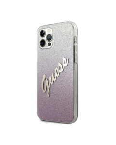 Maska za iPhone 12/ 12 Pro pink Guess Faceplate Glitter Gradient Script - GUHCP12MPCUGLSPI