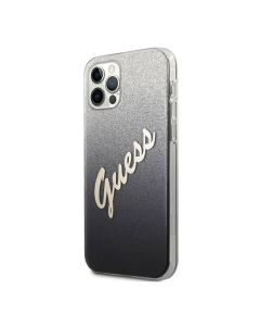 Maska za iPhone 12 Pro Max crna Guess Faceplate Glitter Gradient Script - GUHCP12LPCUGLSBK