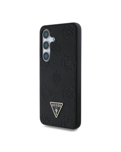 Maska za Samsung Galaxy S25/ S931B Guess Grained Hot Stamp Peony Pattern Triangle Logo MagSafe crna - GUHMS25SPGBTMK