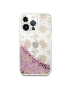 Maska za iPhone 13 Pro pink Guess Hc Liquid Glitter Peony - GUHCP13LLGPEPI