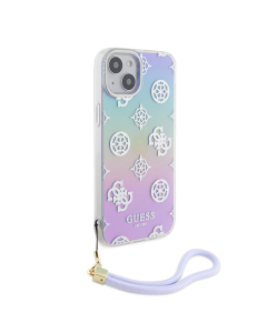 Maska za iPhone 15 Guess Hc PC TPU Iridescent Glitter Pattern Peony Cordstrap ljubičasta - GUHCP15SHPELISU