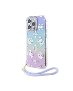 Maska za iPhone 15 Pro Guess Hc PC TPU Iridescent Glitter Pattern Peony Cordstrap ljubičasta - GUHCP15LHPELISU