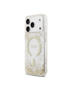 Maska Guess Resin Bottom Glitter MagSafe zaiPhone 17 Pro zlatna