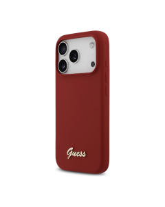 Maska za iPhone 17 Pro Guess Silicone Script Metal Logo MagSafe Phone Case Cover crvena
