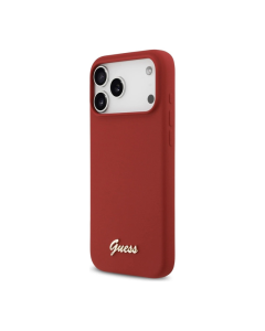 Maska za iPhone 17 Pro Max Guess Silicone Script Metal Logo MagSafe Phone Case Cover crvena