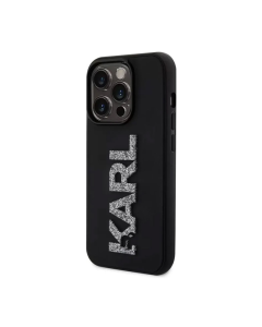 Maska za iPhone 15 Pro Max Karl Lagerfeld 3D Rubber Glitter Logo crna - KLHCP15X3DMBKCK