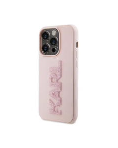 Maska za iPhone 15 Pro Karl Lagerfeld 3D Rubber Glitter Logo roze - KLHCP15L3DMBKCP