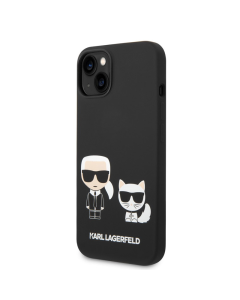 Maska za iPhone 14 Karl Lagerfeld and Choupette Liquid Silicone crna - KLHCP14SSSKCK