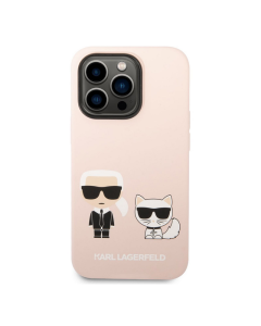 Maska za iPhone 14 Pro Karl Lagerfeld and Choupette Liquid Silicone Pink - KLHCP14LSSKCI