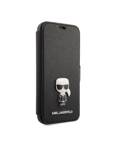 Maska na preklop Karl Lagerfeld Flip Saffiano iPhone 12 Pro Max crna - KLFLBKP12LIKMSBK