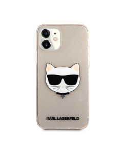 Maska za iPhone 12 Mini zlatna Karl Lagerfeld Glitter Cat - KLHCP12SCHTUGLGO