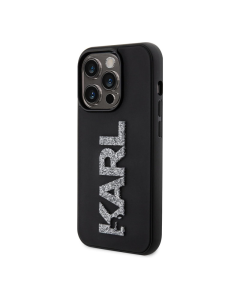 Maska za iPhone 15 Pro Karl Lagerfeld Hc 3D Logo Glitter crna - KLHCP15L3DMBKCK