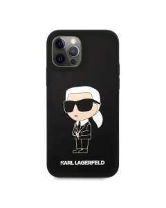 Maska za iPhone 12/ 12 Pro Black Karl Lagerfeld Liquid Silicone Ikonik NFT - KLHCP12MSNIKBCK