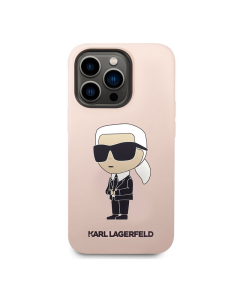 Maska za iPhone 13 Pro Karl Lagerfeld Liquid Silicone Ikonik NFT Pink - KLHCP13LSNIKBCP