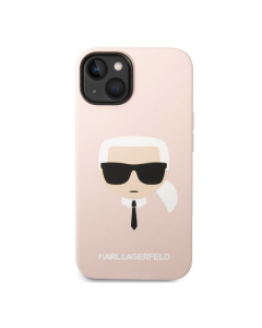 Maska za iPhone 14 Plus Karl Lagerfeld Liquid Silicone Karl Head Pink - KLHCP14MSLKHLP