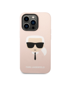 Maska za iPhone 14 Pro Karl Lagerfeld Liquid Silicone Karl Head Pink - KLHCP14LSLKHLP