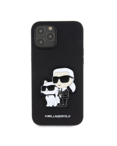 Maska za iPhone 12 Pro Max Black Karl Lagerfeld PU Saffiano Karl and Choupette NFT - KLHCP12LSANKCPK