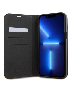 Maska za iPhone 15 Karl Lagerfeld Saffiano BP Nft Karl&Choupette crna - KLBKP15SSANKCPK