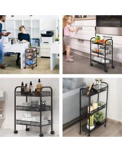 MODERNHOME Metalna mobilna polica za kupatilo sa 3 nivoa i točkićima black - PJJKT0103-03